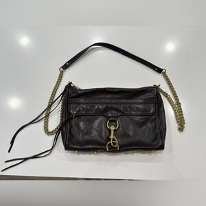 Rebecca Minkoff Brown Leather Shoulder Bag with Gold Chain